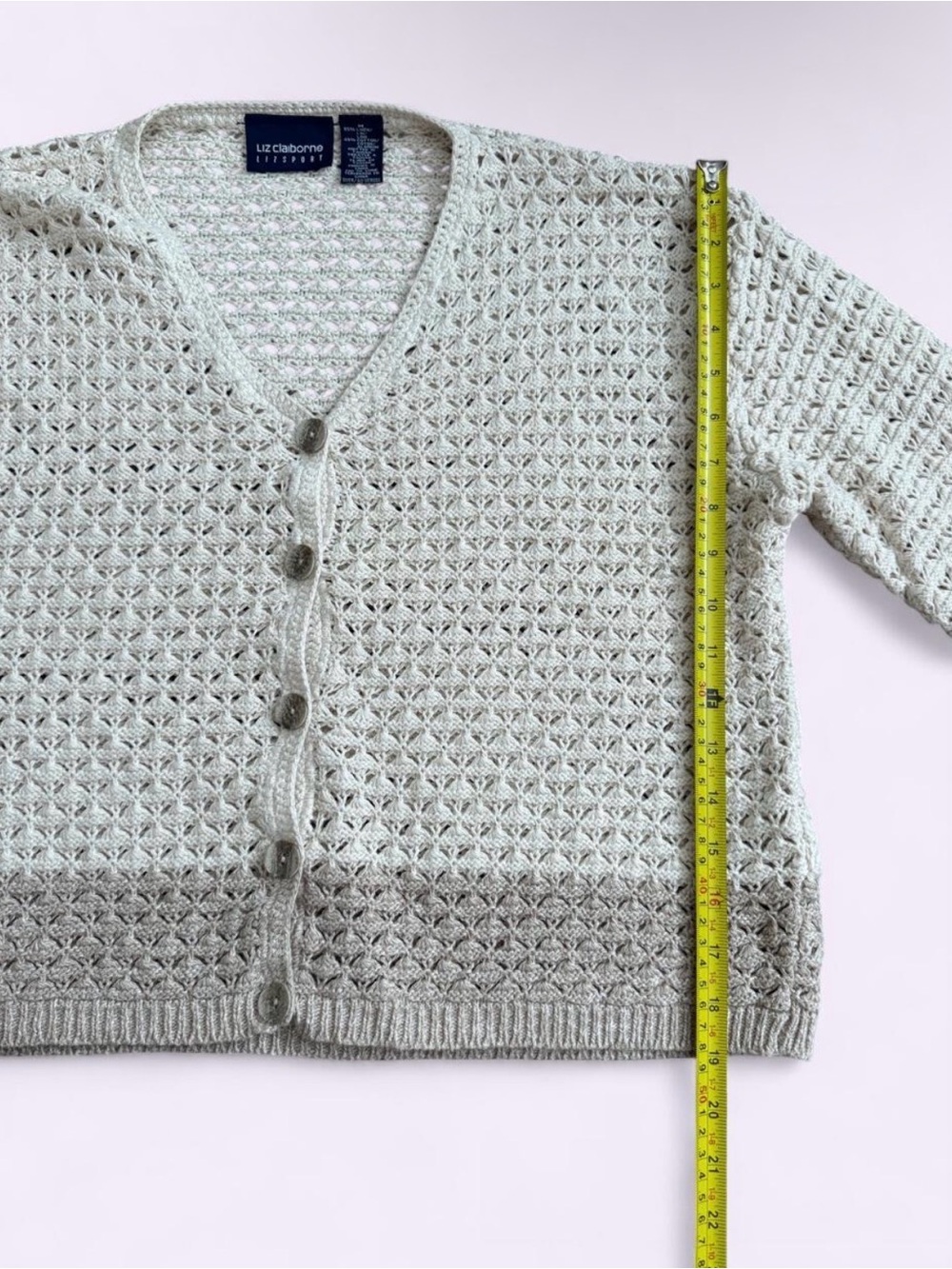 Liz Claiborne Liz Sport Linen Cotton Open Knit Cardigan Cottage Cozy Boho - Picture 6 of 7
